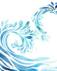 Blue watercolor river ocean wave layer background. hand drawn. Not AI, Vector illustration