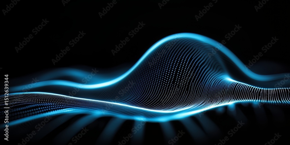 Aufkleber blue wave with a black background. the wave is made up of many small dots. the image has a futuristi