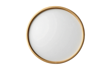White minimalist wall mirror with slim wooden frame in modern interior design isolated on transparent background PNG