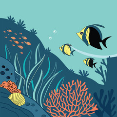 Obraz premium underwater coral reef colorful fish seaweed