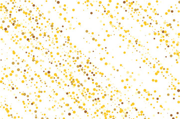 Abstract vector illustration featuring scattered yellow and brown dots, confetti on a white background. The composition includes random patterns and varying sizes, creating a dynamic visual effect.