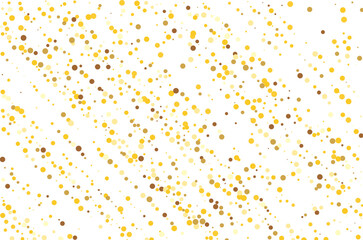 Abstract vector illustration featuring scattered yellow and brown dots, confetti on a white background. The composition includes random patterns and varying sizes, creating a dynamic visual effect.