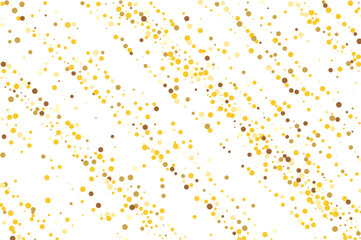 Abstract vector illustration featuring scattered yellow and brown dots, confetti on a white background. The composition includes random patterns and varying sizes, creating a dynamic visual effect.