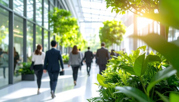 Business people walking in a modern atrium