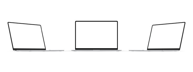 Modern Silver Laptops Front and Side Perspective View, Isolated On White Background. Vector Illustration