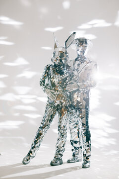 Fototapeta Mirror dancers performing on white background
