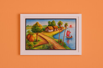 Serene Village Sunset Painting
