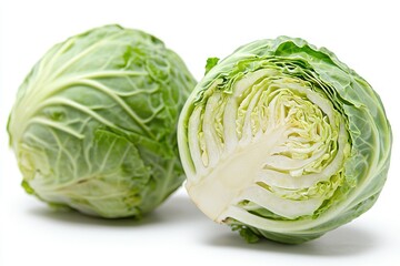Cabbage Full and sliced, leafy green vegetable still life
