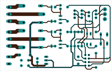 Tracing conductors of printed circuit board
of electronic device. Vector engineering technical
drawing of pcb. Electric background. Cad design.