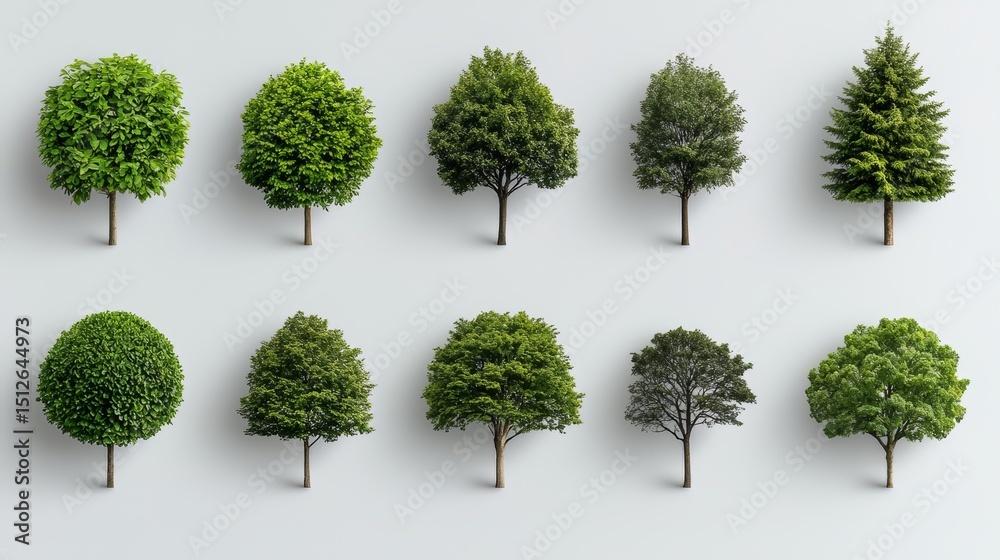 Aufkleber Collection of trees in various sizes and shapes. The trees are all green and are arranged in a row