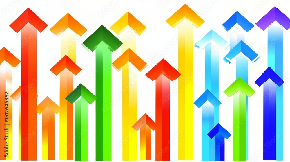 Aufkleber Colorful array of arrows pointing in different directions. The arrows are of various colors and sizes, and they are arranged in a way that creates a sense of movement and energy