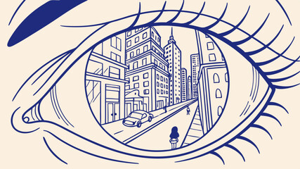 Generated AI Art Cityscape Reflected in the Eye - A Unique Perspective