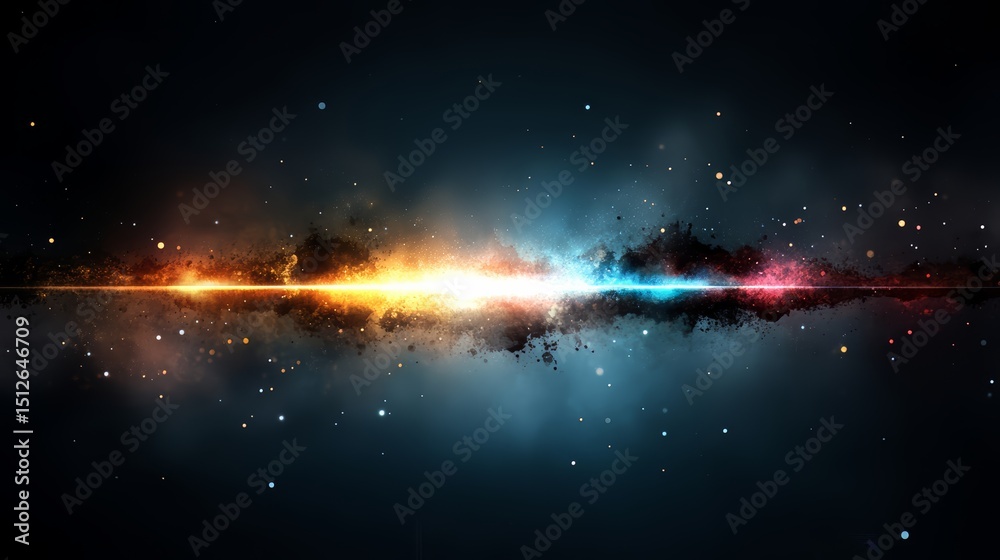 Poster Colorful line of stars in the sky. The stars are in different colors and are scattered throughout the image