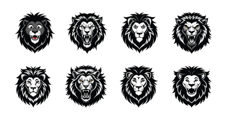Lion Head Silhouette vector logo, icon illustration.. Lion head art silhouette vector design. Lion logo set.