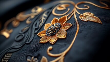 Naklejka premium Ornate Gold Floral Embossed on Dark Textured Surface