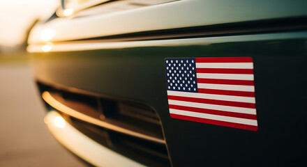 Obraz premium American flag sticker on car bumper. 