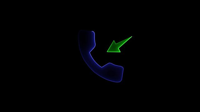 Glowing neon line ingoing call icon animation. call concept on mobile phone screen animation . 4k video animation and black background .