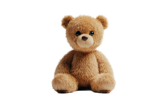 Adorable light brown teddy bear plush toy perfect for hugging and nursery decor isolated on transparent background PNG