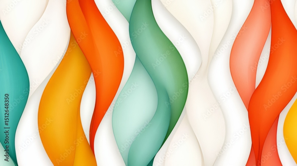 Poster colorful wave pattern with a white background. the colors are orange, green, and white. the pattern 