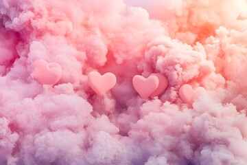 Fototapeta premium Heart-Shaped Pink Clouds in the Sky | Valentine's Day Romantic Atmosphere