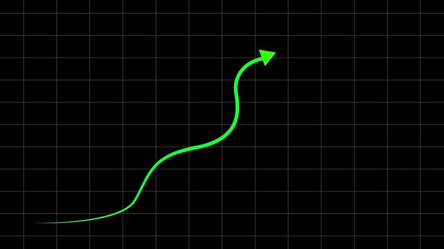 Marketing statistics Chart arrow still goes up seamless loop with character. arrow graph chart on black background