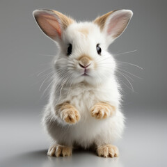 Obraz premium Adorable White Bunny Standing on Hind Legs