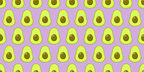Avocado on purple background seamless pattern. 
