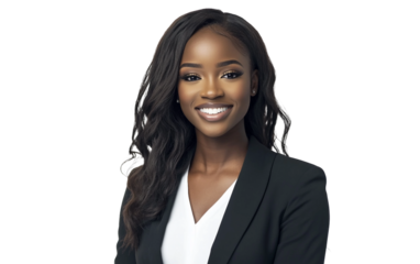 Confident woman participating in virtual meeting wearing business casual attire isolated on transparent background PNG