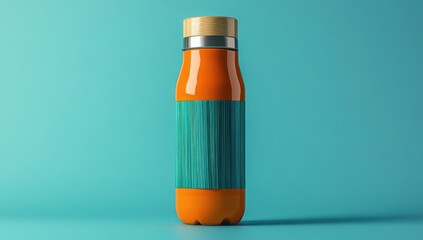 Orange insulated water bottle with teal band