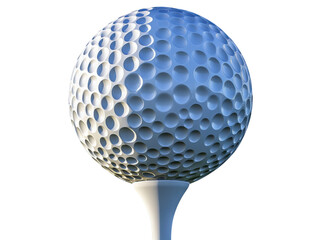 Golf ball on Tee: A macro perspective on a pristine golf ball perched perfectly atop a tee, showcasing intricate dimples and a symbol of precision and sport
