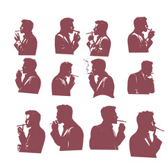 Smoking man silhouette set