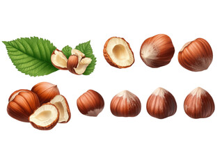 Hazelnuts: A close-up shot of ripe hazelnuts and a leaf, offering a delicious nutty experience, perfect for culinary, healthy eating, and natural themes.