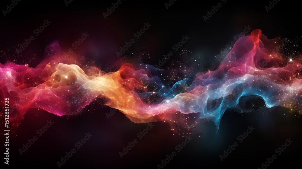 Aufkleber colorful, swirling line of light with stars and a black background. the colors are bright and vibran
