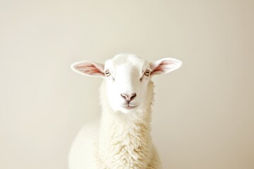 Fototapeta premium Portrait of a white lamb against a clean minimalist background