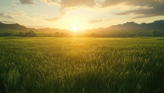 Golden sunset over a grassy field