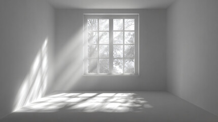 Light from a window on a white wall isolated