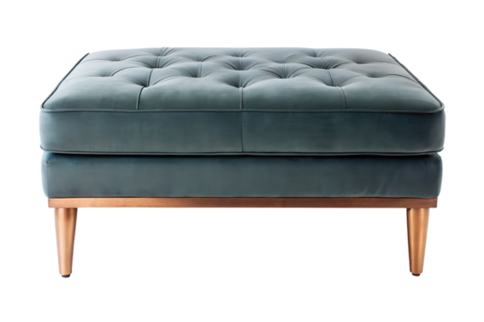 Mid-Century Modern Teal Velvet Ottoman with Copper Legs