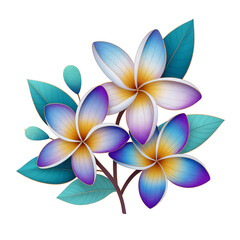 Fototapeta premium Vibrant Tropical Plumeria Flowers Illustration with Teal Leaves