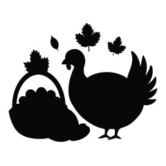 Thanksgiving Harvest with Turkey and Basket Silhouette