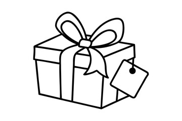 Gift box with bow and blank tag outline illustration