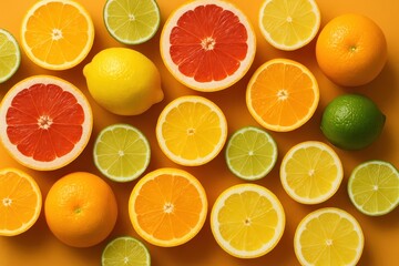 Obraz premium Vibrant Citrus Medley An Artistic Arrangement of Fresh Lemons Oranges Limes and Grapefruits