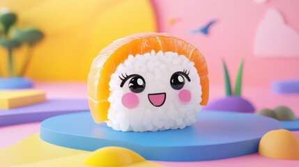 Obraz premium Cute sushi cartoon - cartoon sushi with cute face