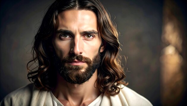 Man with long hair and beard, serious expression
