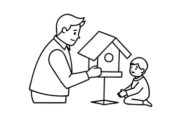 Father and son building a birdhouse together family fun