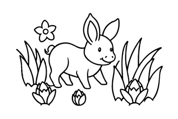 Adorable cartoon piglet in a flowery meadow coloring page