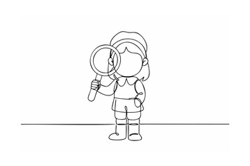 Obraz premium Little girl holding a magnifying glass line art illustration