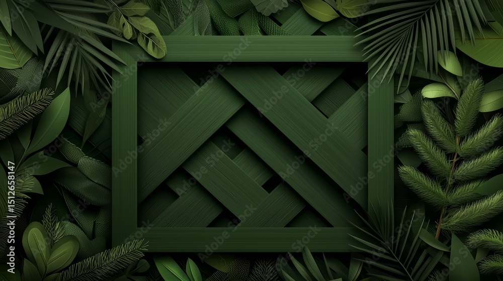 Poster green background with a frame of green wood. the frame is made of wood and has a green color. the ba
