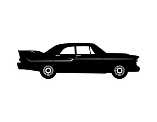 black and white vector silhouette of a Lincoln Capri, 1950s American classic car, elegant curves and chrome lines, clean side view, minimalistic vector art on white background Flat vector illustration