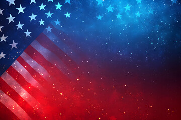 Blue and red background with stars, red banner USA flag design for political campaign poster or advertising template, copy space