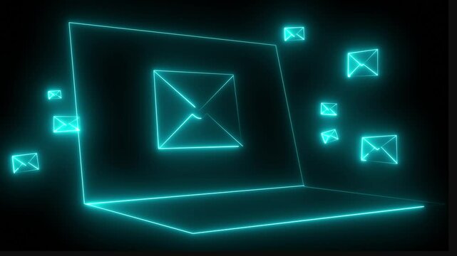 neon message icon animation with black background. glowing neon message icon concept .Massaging or email is an ever changing part of people's daily lives. 